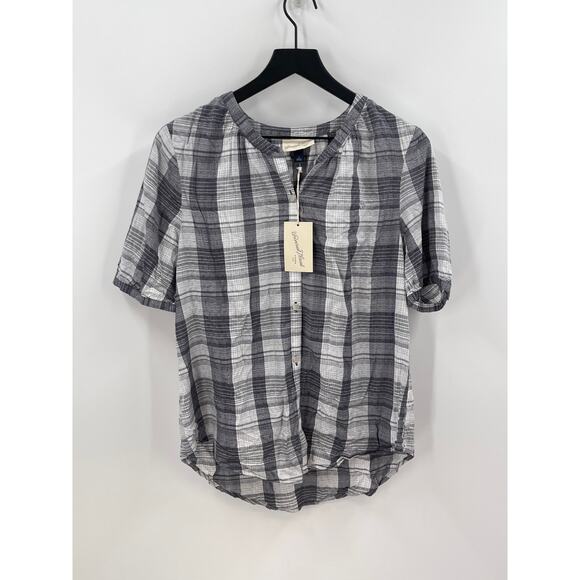 Universal Thread Blue & Grey Plaid Loose Fitting Blouse Size Small NWT - Picture 1 of 6